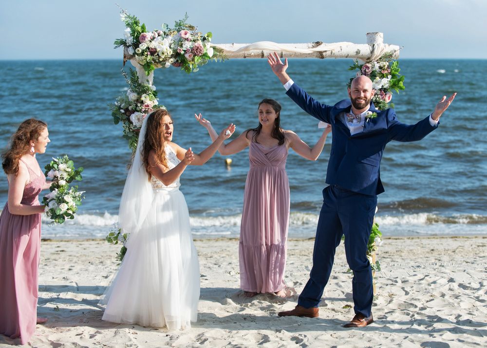 Beach wedding details and coastal styling at Upham Beach